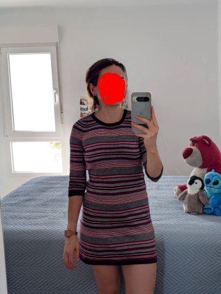 Vestido corto rayas manga 3/4