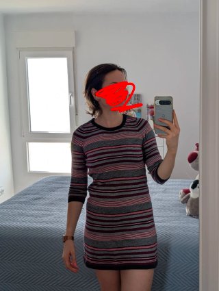 Vestido corto rayas manga 3/4