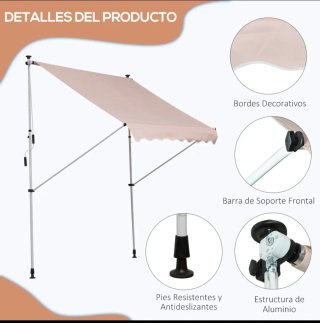Toldo manual retráctil 200x150x170-280cm beige