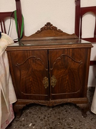 Mesita de noche antigua madera y cristal