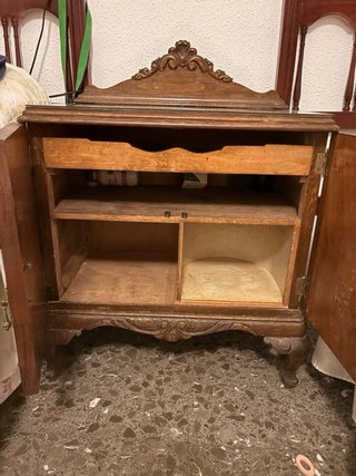 Mesita de noche antigua madera y cristal