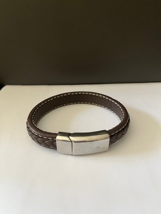 Pulsera Lotus Hombre Cuero Marrón y Plata