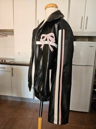 Chaqueta cuero Y2K lazos rosa