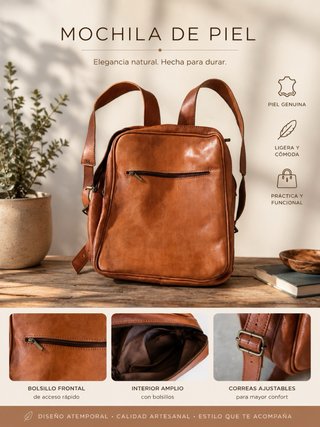 Mochila de Piel Marrón Elegante sin estrenar