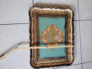 Vassoio vintage decorato oro e turchese
