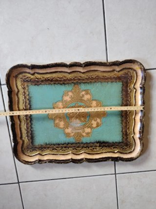 Vassoio vintage decorato oro e turchese