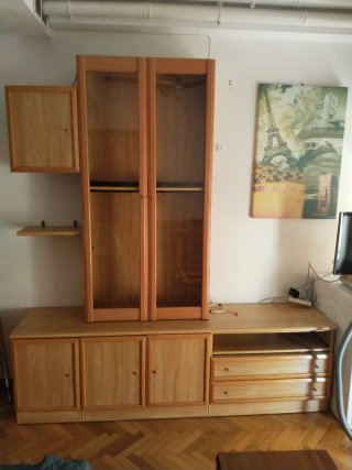 Mueble bar madera y cristal