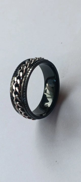 Anillo giratorio cadena barbada negro/plata