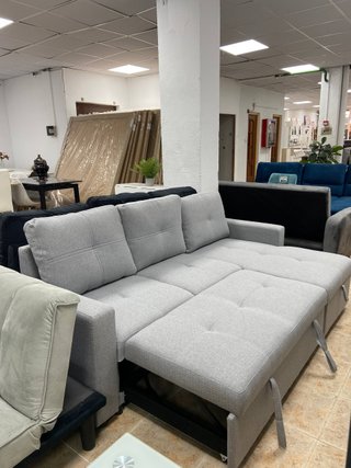 Sofá Chaise Longue Cama Gris Claro 215cm