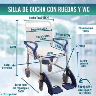 Silla de ducha y WC con ruedas