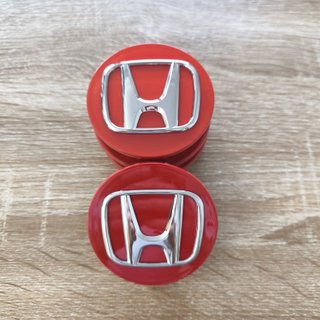TAPABUJES HONDA 69mm ROJO BRILLO Y EMBLEMA CROMO