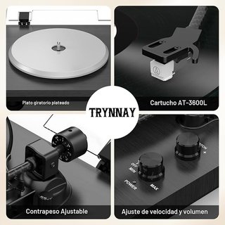Giradischi Trynnay Bluetooth Nero/Marrone