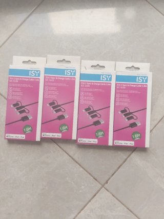 Pack 4 Cables ISY 3 en 1 Sync & Charge 1.6m