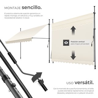 Toldo plegable para balcón con manivela 300 x 120 x 211 - 304cm, beige
