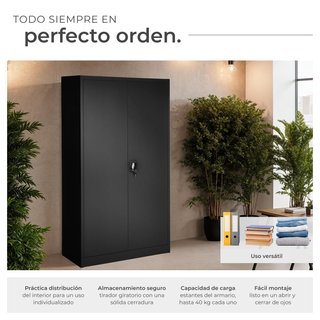 Armario archivador de acero con cierre 180 x 80 x 40 cm negro
