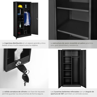 Armario archivador de acero con cierre 180 x 80 x 40 cm negro