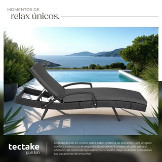 Tumbona ratán aluminio, respaldo ajustable, negro 190x71x75cm