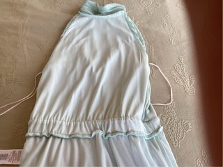 Vestido cuello Halter, Plisado , Verde Agua.