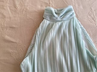 Vestido cuello Halter, Plisado , Verde Agua.