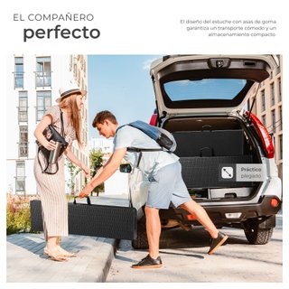 Juego de mesa y bancos de camping plegable imitación ratán