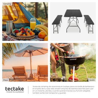 Juego de mesa y bancos de camping plegable imitación ratán