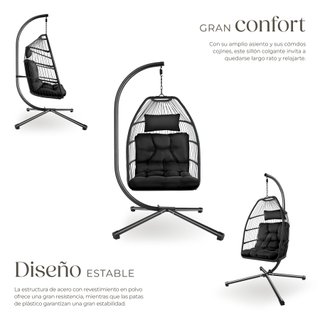 Silla colgante con estructura de aluminio y capacidad 160 kg negro