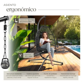 Silla colgante con estructura de aluminio y capacidad 160 kg negro