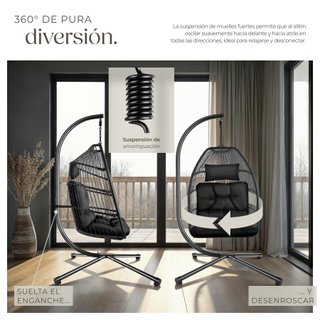 Silla colgante con estructura de aluminio y capacidad 160 kg negro
