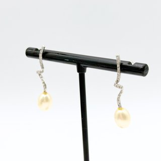 Pendientes Oro Blanco 18K, Perla, 1.88gr