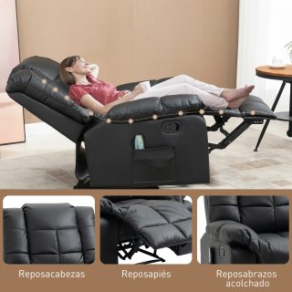 Sillón Reclinable Masaje 8 Puntos Negro