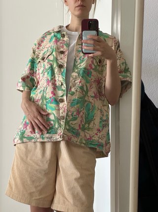 Camisa vaquera oversize estampada manga corta