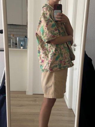 Camisa vaquera oversize estampada manga corta