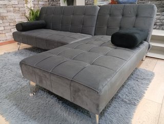 Sofá Cama Chaise Longue Gris con Cojines