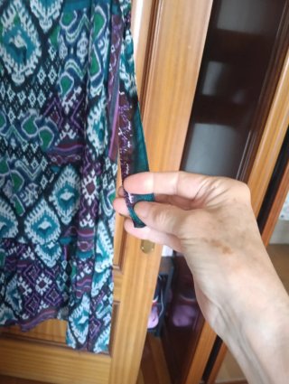 Vestido largo estampado morado y turquesa
