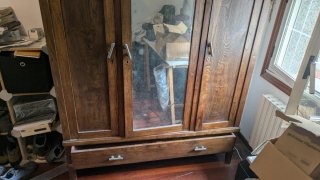 Armario 3 puertas madera y cristal años 40