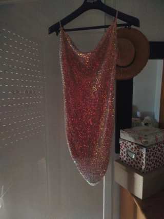 Vestido de fiesta lentejuelas oro rosa