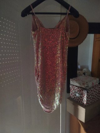 Vestido de fiesta lentejuelas oro rosa