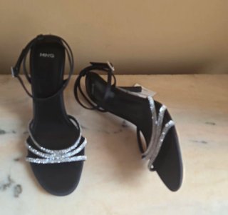 Sandalias Mango Tacon Brillantes Negro