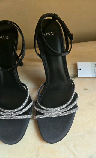 Sandalias Mango Tacon Brillantes Negro