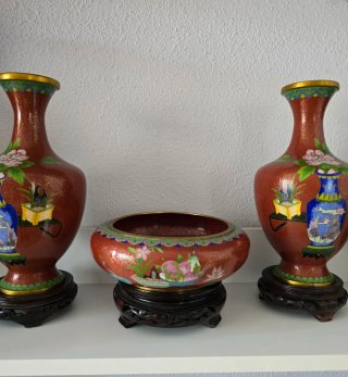 Set 3 Jarrones y Cuenco Cloisonne