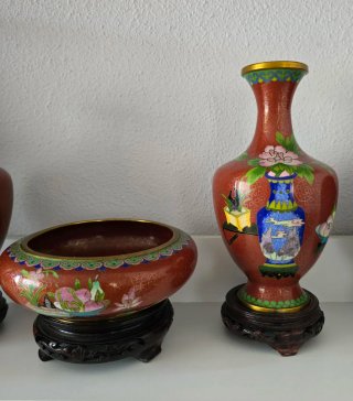 Set 3 Jarrones y Cuenco Cloisonne