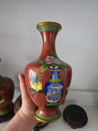 Set 3 Jarrones y Cuenco Cloisonne