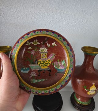 Set 3 Jarrones y Cuenco Cloisonne