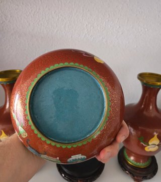 Set 3 Jarrones y Cuenco Cloisonne