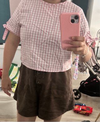 Camisa cuadros vichy rosa corta Talla S