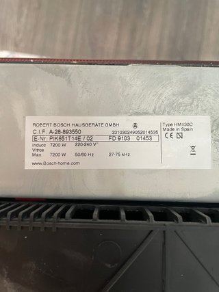 Placa de inducción para reparar Bosch PIK651T14E/0