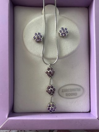 Conjunto Collar y Pendientes Flor Zirconita