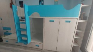 Cama tren juvenil con armario y cajones