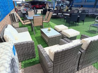 Conjunto Terraza Ratán Gris y Blanco