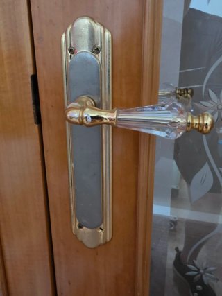 Puerta de madera con cristal decorado 2 hojas